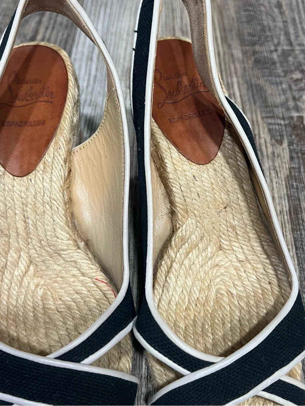 Christian Louboutin Black Espadrille Slingback with Cream Trim